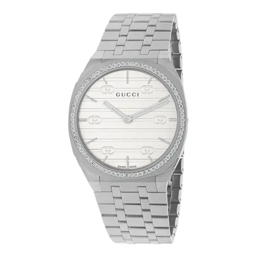 Gucci , Diamond Bezel Stainless Steel Bracelet Watch ,Gray female, Sizes: ONE SIZE