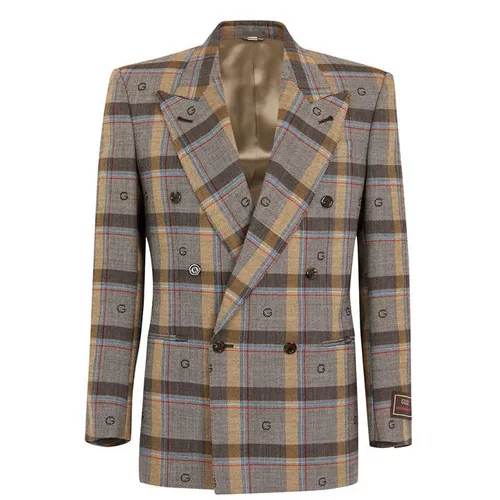 GUCCI Double Breasted Check Jacket - Brown