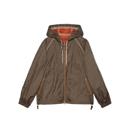 Gucci , Double G slouch-hood jacket ,Brown male, Sizes: