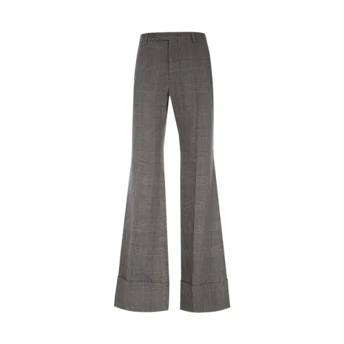 Gucci , Flare Wool and Linen Trousers with Prince of Wales Pattern ,Gray male, Sizes: