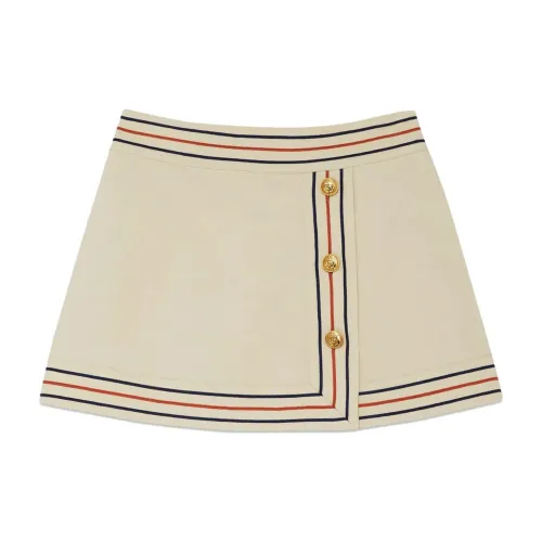 Gucci , Flared Beige Skirt with Gold Buttons ,Beige female, Sizes:
