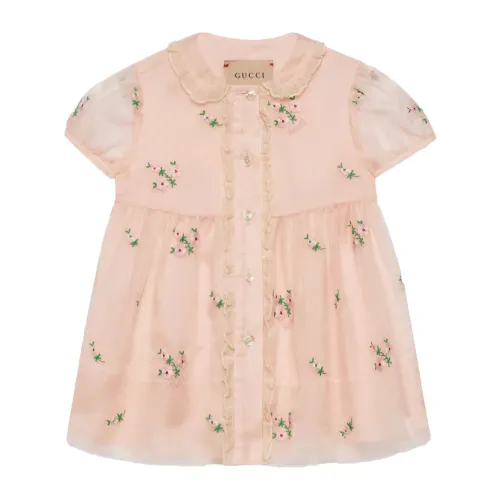Gucci , Floral Embroidered Pink Dress ,Pink female, Sizes: