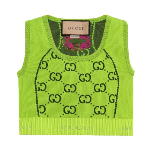 Gucci , Fluorescent Green and Black Jacquard Crop Top ,Green female, Sizes: