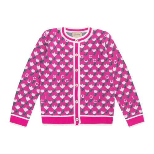 Gucci , Fuchsia Floral Jacquard Kids Cardigan ,Pink female, Sizes: