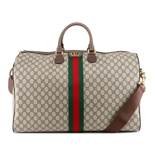 Gucci , GG Supreme Fabric Duffle Bag with Web Band ,Beige male, Sizes: ONE SIZE