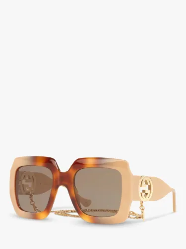 Gucci GG1022S Women's Chunky Square Sunglasses, Beige/Grey - Beige/Grey - Female