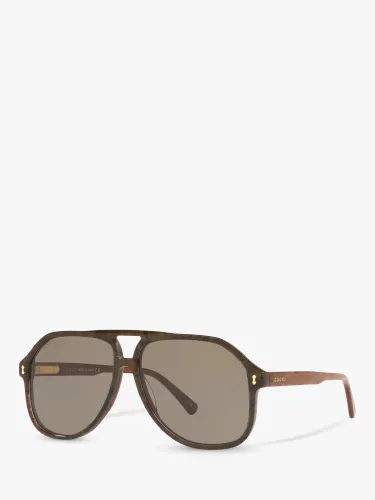 Gucci GG1042S Men's Aviator Sunglasses, Blue Brown/Grey - Blue Brown/Grey - Male
