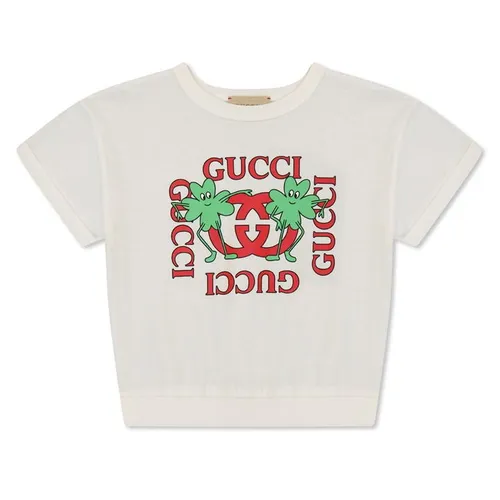 GUCCI Girls Logo Print Short Sleeve T Shirt - White