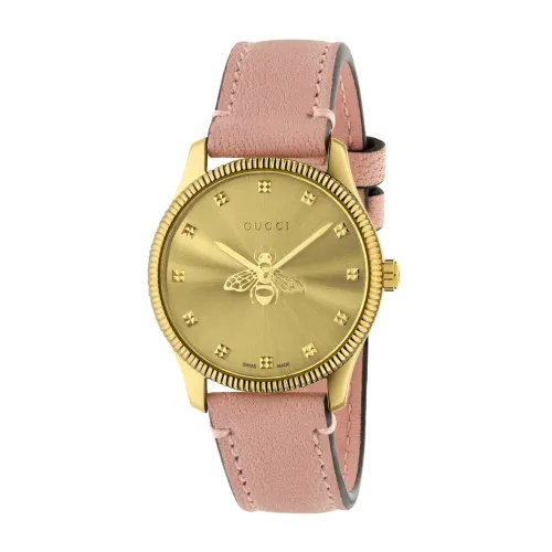 Gucci , Golden Bee Dial with Pink Leather Strap ,Multicolor female, Sizes: ONE SIZE