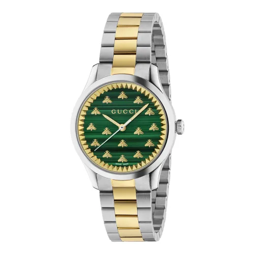 Gucci , Green Malachite Stone Dial with Gold Bees Bracelet ,Green female, Sizes: ONE SIZE