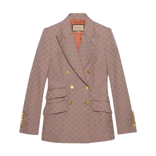 Gucci , Grey GG Jacquard Double-Breasted Blazer ,Gray female, Sizes: