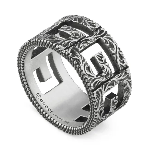 Gucci , Gucci - Ybc551918001 - 925 sterline dargento - G cube ring in aged sterling silver ,Gray female, Sizes: 61 MM, 53 MM