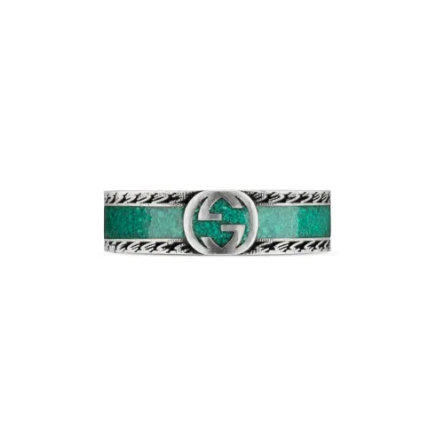 Gucci , Gucci - Ybc645573001 - Argento 925, smalto - Ring with Interlocking G motif in sterling silver and turquoise enamel ,Green female, Sizes: 53 M...