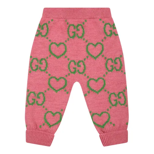 Gucci , Heart Print Wool Trousers ,Pink female, Sizes: