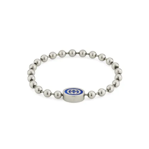 Gucci Interlocking Sterling Silver & Blue Enamel Bracelet - 19cm