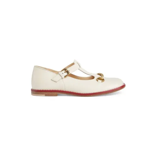 Gucci , Ivory Leather Ballerina Shoes with Antique Gold Metal Detail ,White female, Sizes: