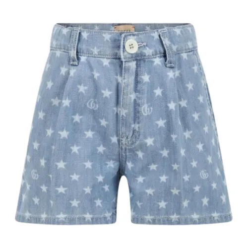 Gucci , Kids Bermuda Shorts with All-Over Logo ,Blue male, Sizes: