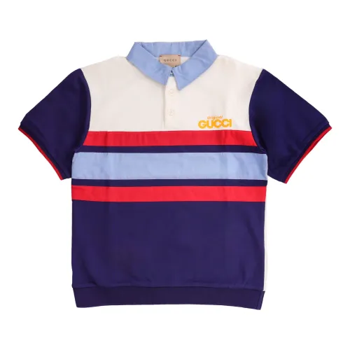Gucci , Kids Blue Polo Shirt Regular Fit ,Blue male, Sizes: