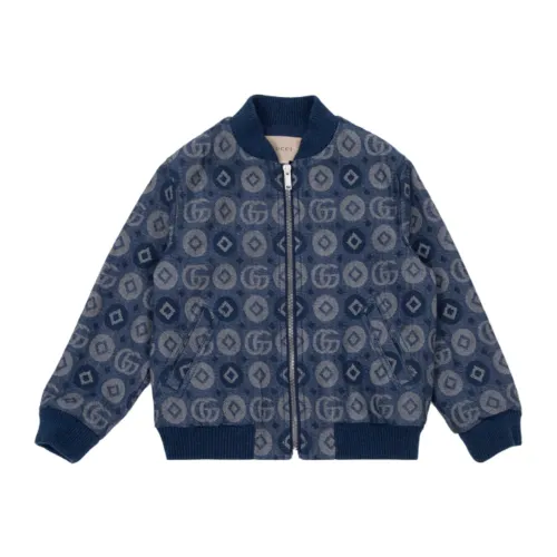 Gucci , Kids Denim Bomber Jacket with Iconic GG Print ,Blue male, Sizes: