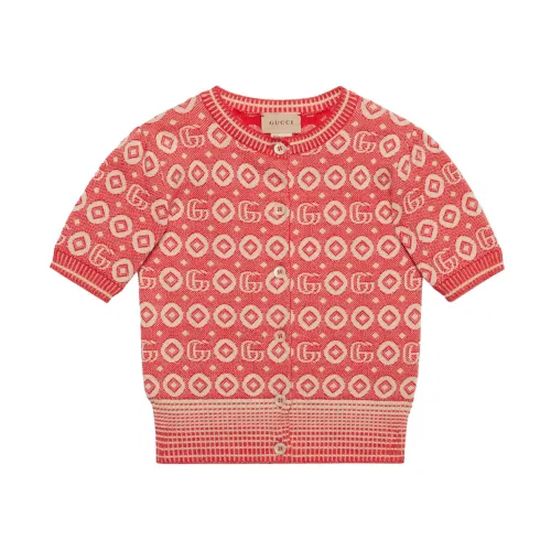 Gucci , Kids Red Sweaters with Striped Rib Trim ,Red female, Sizes: