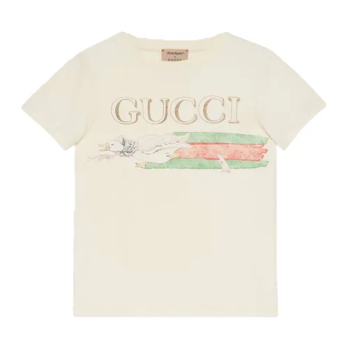 Gucci , Kids T-shirts and Polos in White ,Beige female, Sizes: