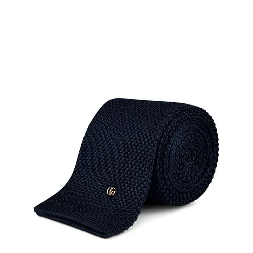GUCCI Knitted Silk Double G Tie - Blue
