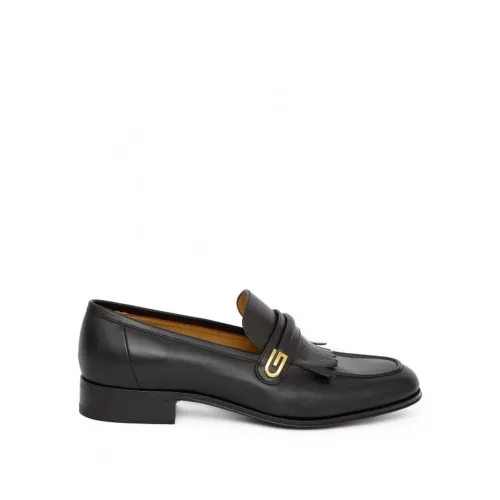 Gucci , Leather Loafers with Fringe Detail ,Black male, Sizes:
