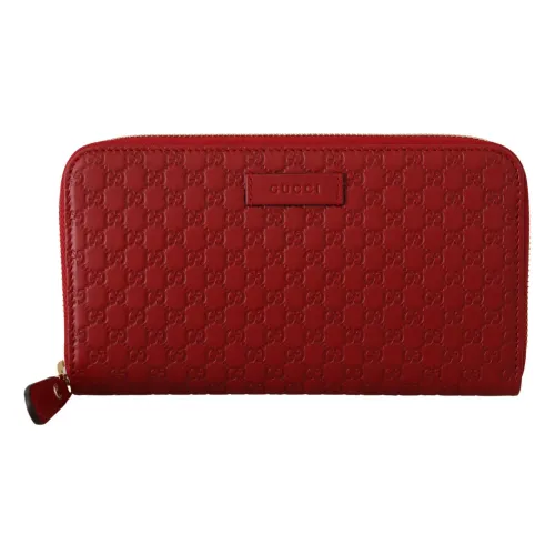Gucci , Leather Micro Guccissima Zip Around Wallet ,Red female, Sizes: ONE SIZE