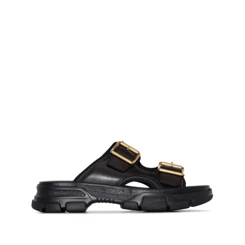 Gucci , Leather Slides with Buckle Detail ,Black male, Sizes: