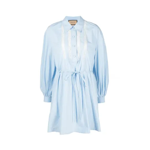 Gucci , Light Blue Lace Trim Shirtdress ,Blue female, Sizes: