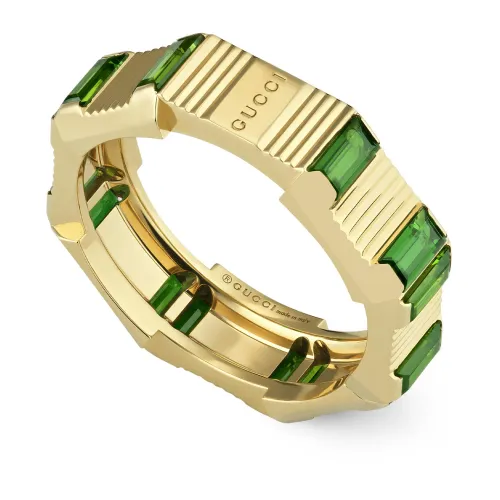 Gucci , Link to Love ring in 18kt yellow gold and green tourmaline ,Multicolor female, Sizes: 53 MM
