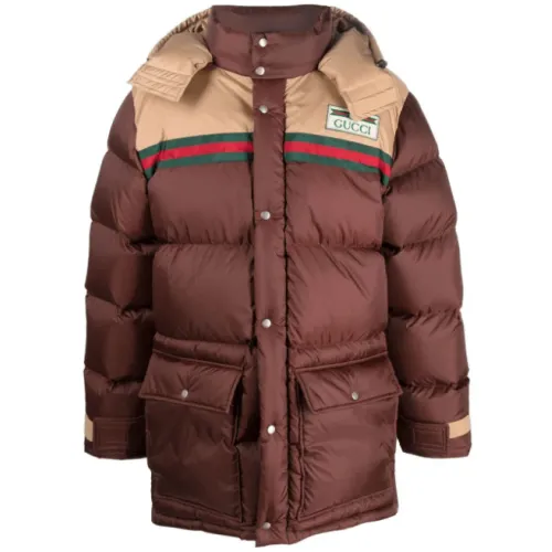 Gucci , logo-patch padded down coat ,Brown male, Sizes: