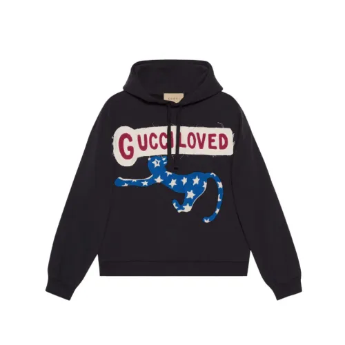 Gucci , logo-print embroidered hoodie ,Black female, Sizes: