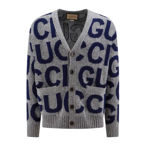 Gucci , Logo Wool Cardigan ,Gray male, Sizes: