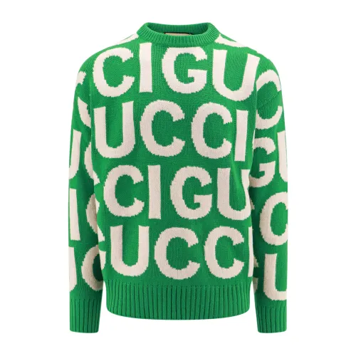 Gucci , Logo Wool Sweater ,Green male, Sizes: