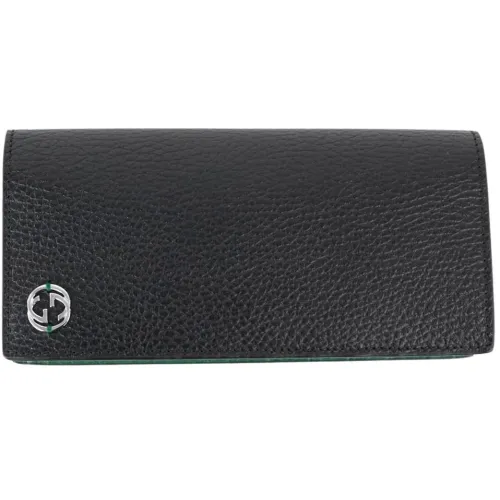 Gucci , Men's Bifold Wallet in Black and Green Leather ,Black female, Sizes: ONE SIZE