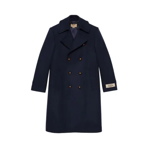 Gucci , Midnight Blue Wool Coat with Logo Patch ,Blue female, Sizes: