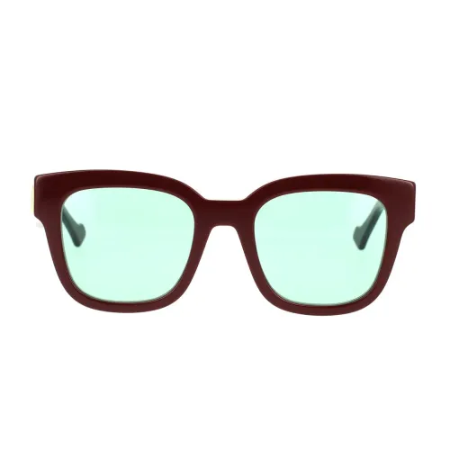 Gucci , Minimalist Square Sunglasses with Green Lenses ,Brown female, Sizes: