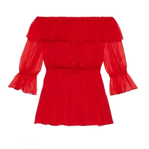 Gucci , off-shoulder silk-chiffon dress ,Red female, Sizes: