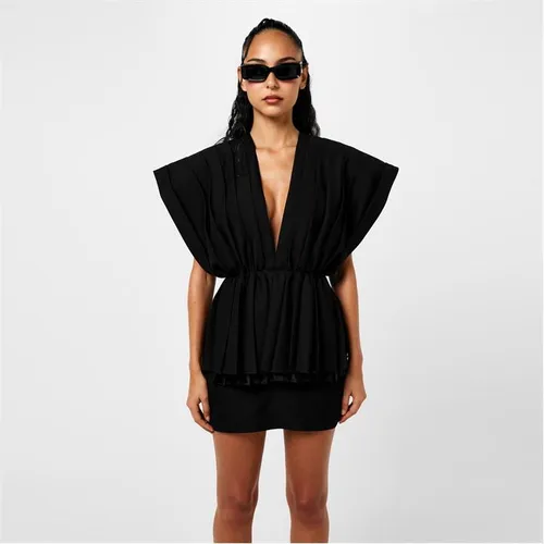 GUCCI Pleated Plunging V Dress - Black