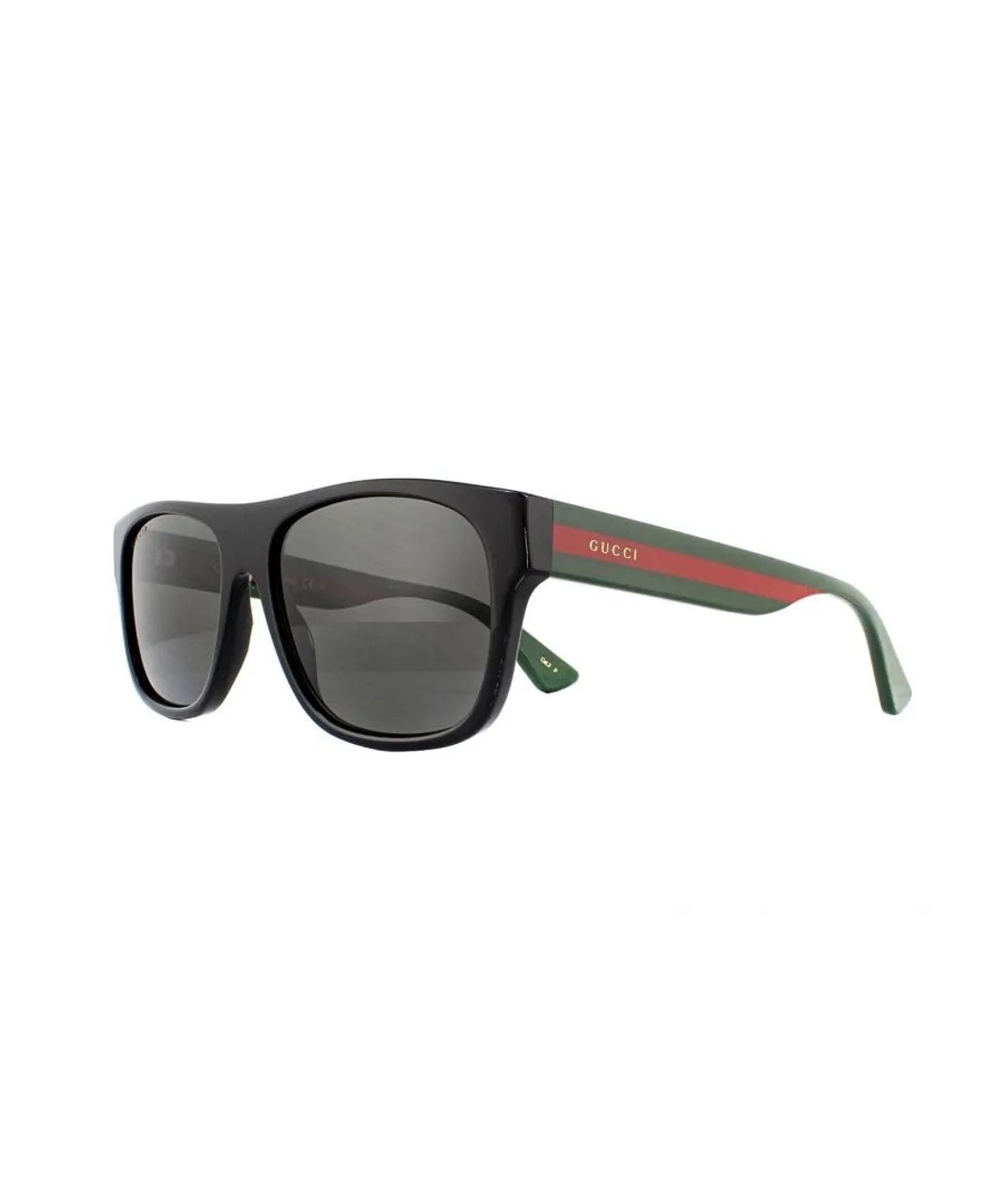 Gucci Rectangle Mens Black with Green and Red Stripe Grey Polarized Sunglasses - One