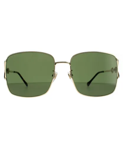 Gucci Rectangle Womens Gold Green Sunglasses Metal - One