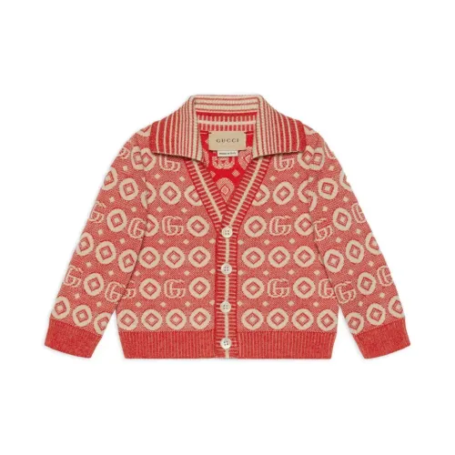 Gucci , Red Beige Cotton Jaquard Cardigan ,Red female, Sizes: