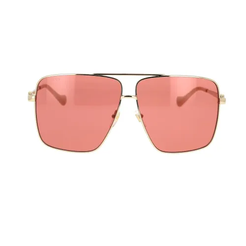 Gucci , Retro Oversized Sunglasses with GG Cut-Out Chain ,Yellow female, Sizes: