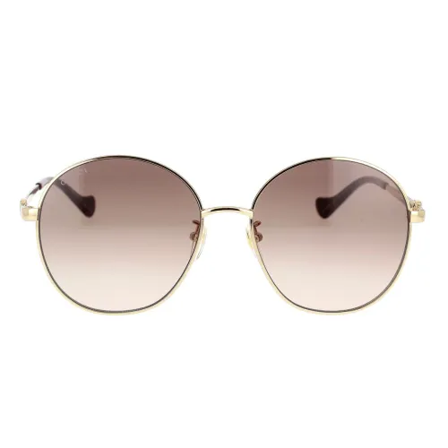 Gucci , Retro Round Sunglasses with GG Cut-Out Chain ,Yellow female, Sizes: