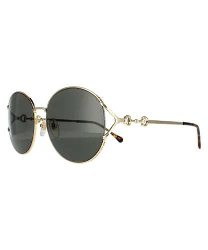 Gucci Round Womens Gold Grey Sunglasses Metal - One