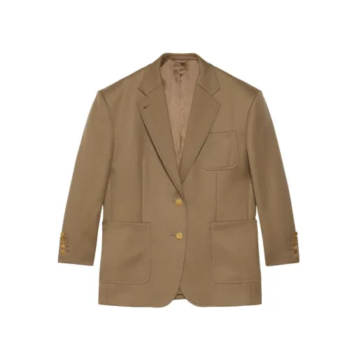 Gucci , Sand Brown Wool Blazer with Horsebit Detail ,Brown female, Sizes:
