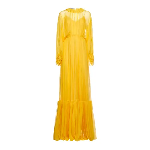 Gucci , Silk Long Dress with Ruffles ,Yellow female, Sizes:
