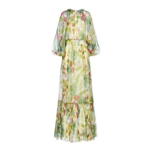 Gucci , Silk Printed Midi Dress ,Green female, Sizes: