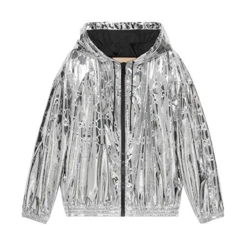 Gucci , Silver Embossed GG Fabric Hooded Coat ,Gray female, Sizes: